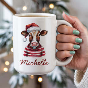 Personalisierte frohe Weihnachtskuh in Weihnachtsm Kaffeetasse
