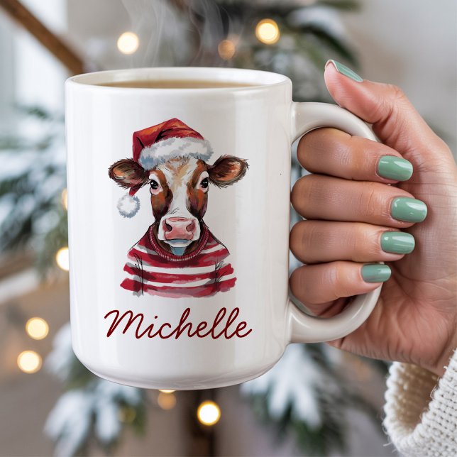Personalisierte frohe Weihnachtskuh in Weihnachtsm Kaffeetasse (Von Creator hochgeladen)