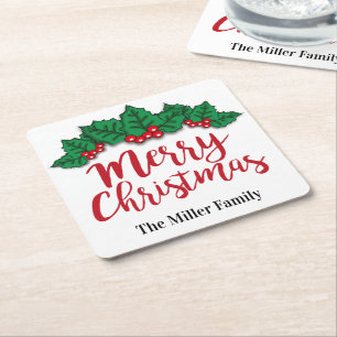 Personalisierte frohe Weihnachtslieder und Berries Rechteckiger Pappuntersetzer