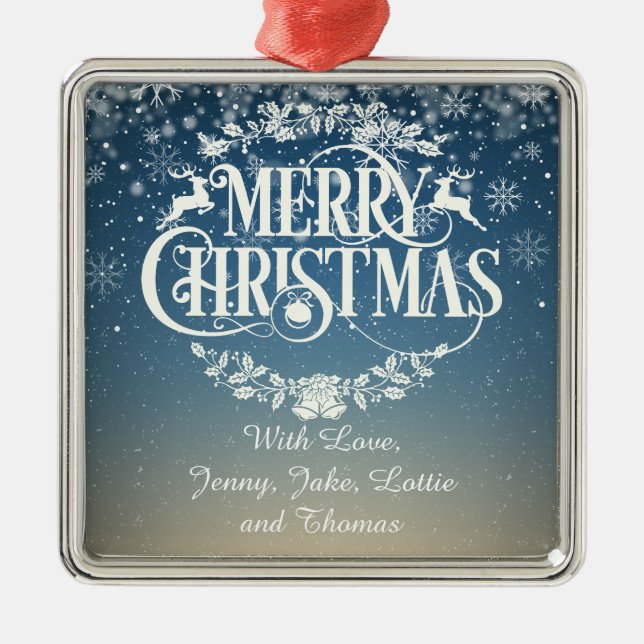 Personalisierte frohe Weihnachtsschneeflocken Ornament Aus Metall (Vorne)