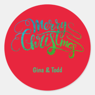 Personalisierte Frohe Weihnachtsschrift Runder Aufkleber