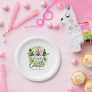 Personalisierte Fröhliche Ostern Gnome Pink Grün P Pappteller