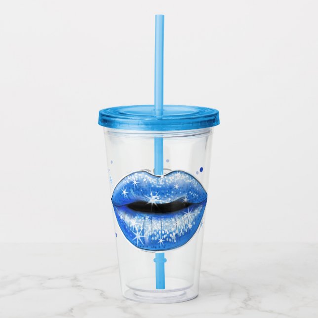 Personalisierte Funkelnd Coole blaue Liebe Lippen  Acryltrinkbecher (Vorderseite)