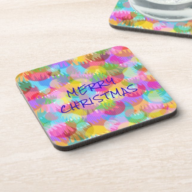 PERSONALISIERTE FUNKELND FARBIGE MERRY CHRISTMAS GETRÄNKEUNTERSETZER (Linke Seite)