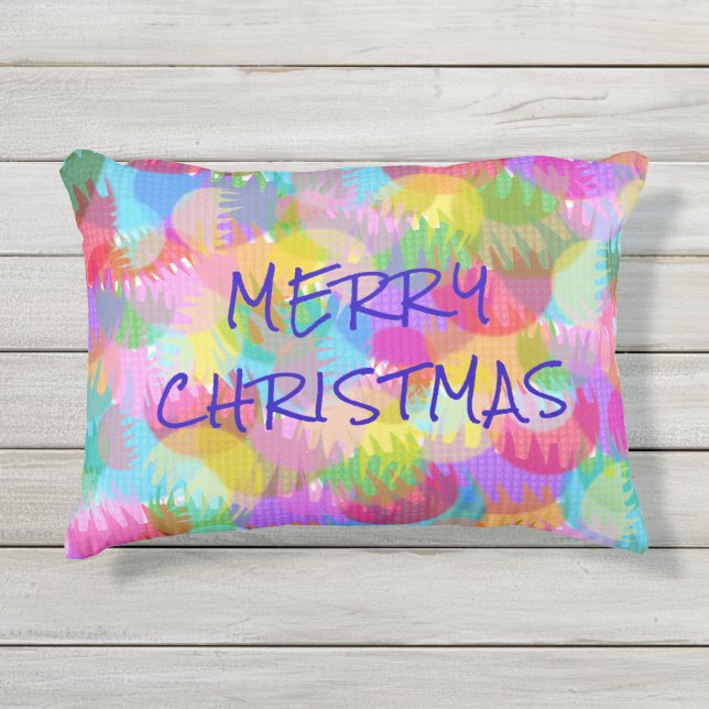 PERSONALISIERTE FUNKELND FARBIGE MERRY CHRISTMAS KISSEN FÜR DRAUßEN (Vorderseite)