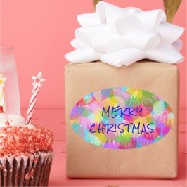 PERSONALISIERTE FUNKELND FARBIGE MERRY CHRISTMAS OVALER AUFKLEBER