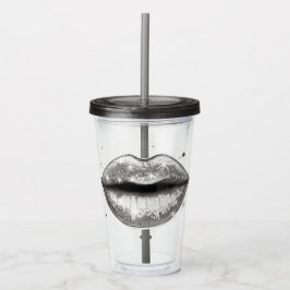 Personalisierte Funkelnd Silber-Liebe Lippen Akryl Acryltrinkbecher