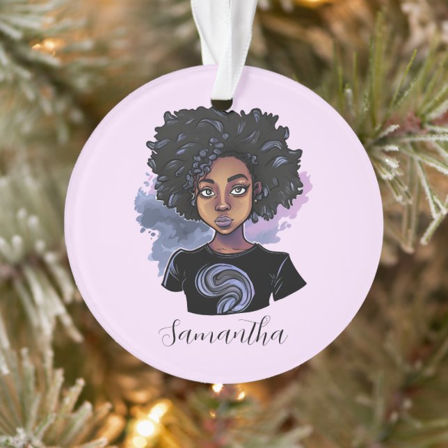 Personalisierte funkelnde afroamerikanische Frau Ornament (Baum)