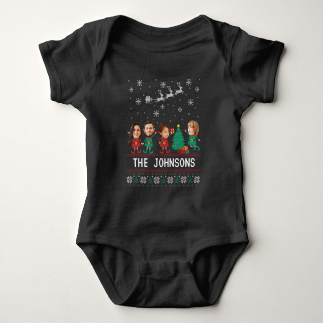 Personalisierte Funny Face Foto Christmas Elf Fami Baby Strampler (Vorderseite)