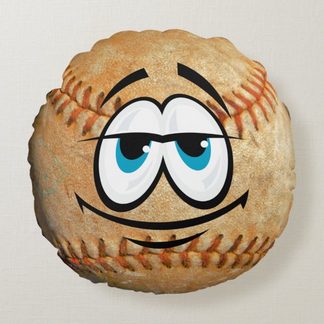 Personalisierte Funny Funny Face Baseball Sport Rundes Kissen (Vorderseite)