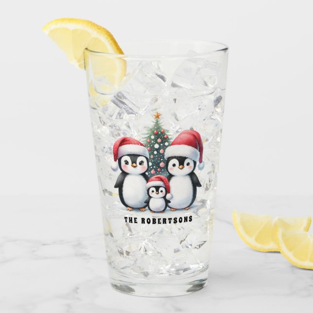 Personalisierte Funny Pinguine Weihnachten Glas (Vorderseite Ice)
