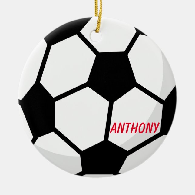 Personalisierte Fußball-Ball-Weihnachtsverzierung Keramik Ornament (Vorne)