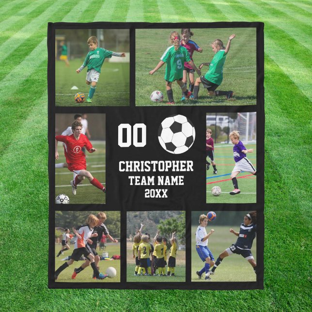 Personalisierte Fußballmannschaft FotoCollage Fleecedecke (Personalized Soccer Team Photo Collage Fleece Blanket)