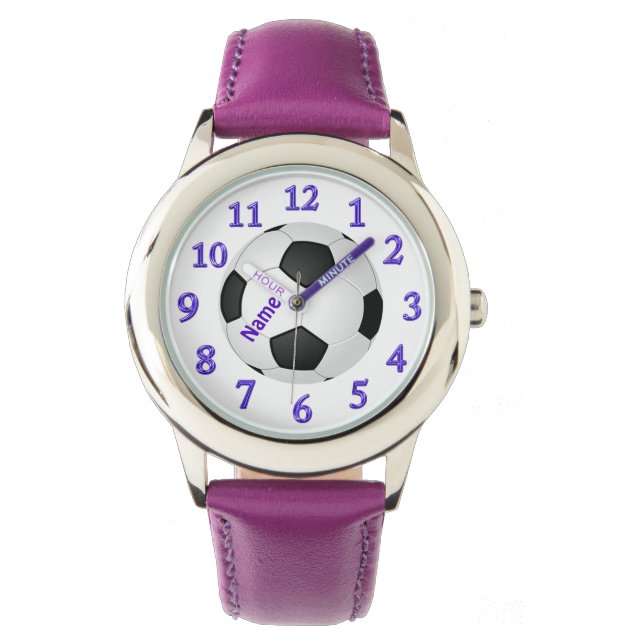 Personalisierte Fußballuhren für Mädchen mit NAME Armbanduhr (Vorderseite)