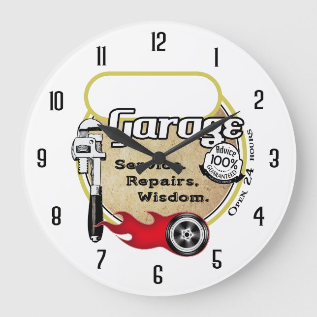 Personalisierte Garage Große Wanduhr (Vorderseite)