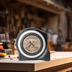 Personalisierte Garage Werkstatt Holz Optik Maßband