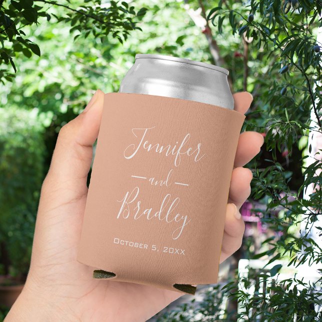 Personalisierte Gastgeschenk Hochzeit abdrücken Dosenkühler (Peach Personalized Wedding Favor Can Coolers)