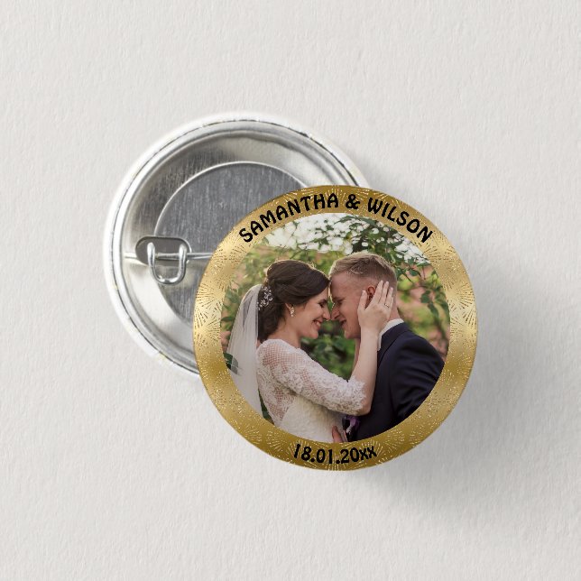 Personalisierte Gastgeschenk Hochzeit | Gold |Foto Button (Vorne & Hinten)