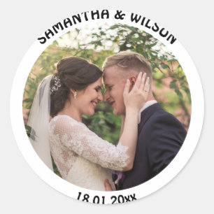 Personalisierte Gastgeschenk Hochzeit Gold Foto Runder Aufkleber