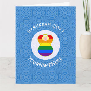 Personalisierte Gay-Preis-Blondinen-Engel-Hanukkah Karte