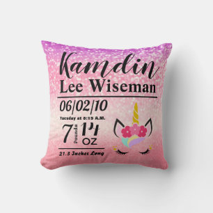 Personalisierte Geburt Unicorn Ombre Glitzer Kisse Kissen
