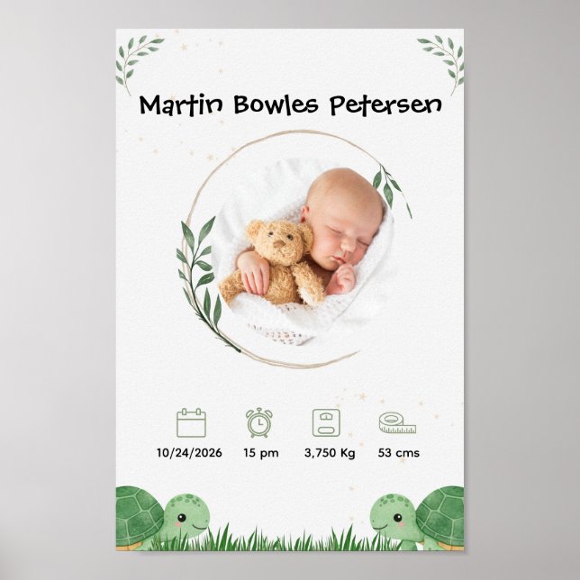 Personalisierte Geburtsanzeige für Babys  Poster (Vorne)