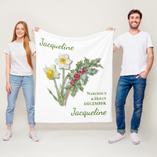 Personalisierte Geburtsblume DEZEMBER Narzisse Ste Fleecedecke