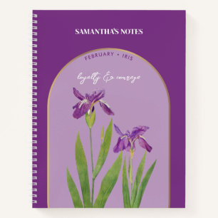 Personalisierte Geburtsblume Monat Februar Iris Notizbuch