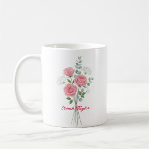 Personalisierte Geburtsblume Rosa Rose Maßanfertig Kaffeetasse