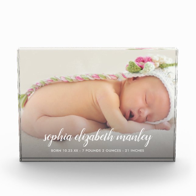 Personalisierte Geburtserklärung von Baby Fotoblock (Vorderseite)