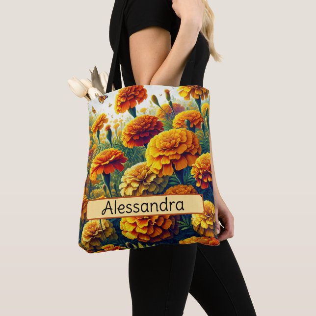 Personalisierte Geburtshaus Blume Marigold Oktober Tasche (Von Nahem)