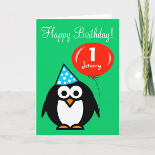 Personalisierte Geburtskarte   Pinguin mit Ballon Karte