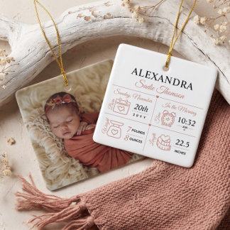 Personalisierte Geburtsstatistik-Foto-Name Baby Mä Keramikornament