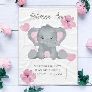Personalisierte Geburtsstatistiken Baby Elefant Pi Fleecedecke