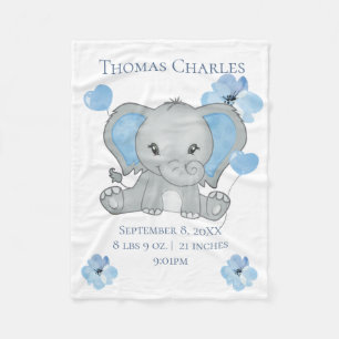 Personalisierte Geburtsstatistiken Elefant Blau Gr Fleecedecke