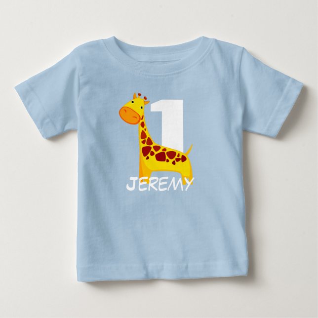 Personalisierte Geburtstag-Giraffe Baby T-shirt (Vorderseite)