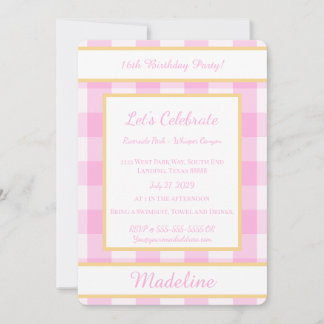 Personalisierte Geburtstags-Gingham-Rosa-Einladung Einladung
