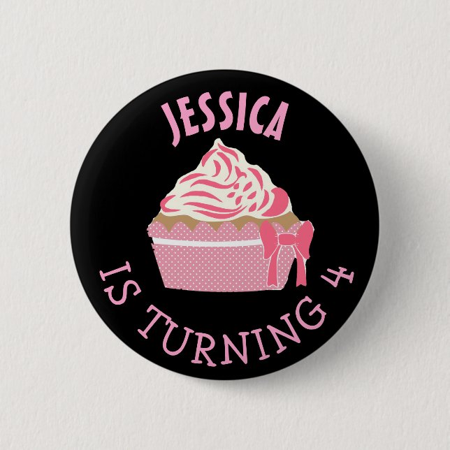 Personalisierte Geburtstagsfrau Pink Cupcake Butto Button (Vorderseite)