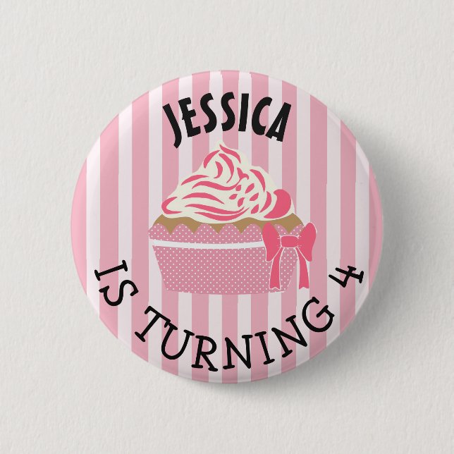 Personalisierte Geburtstagsfrau Pink Cupcake Butto Button (Vorderseite)