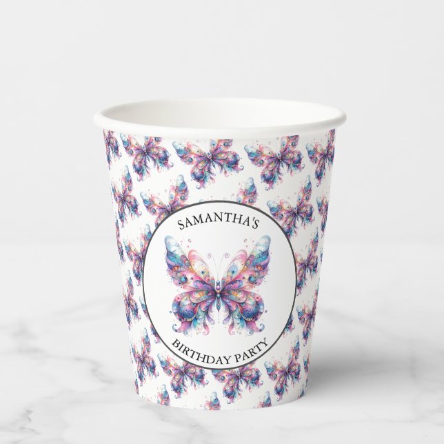 Personalisierte Geburtstagsparty Papier Cutterfly  Pappbecher (Vorderseite)
