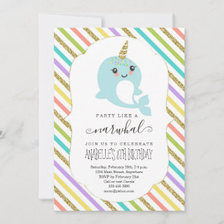 Personalisierte Geburtstagsparty von Narwhal Theme Einladung