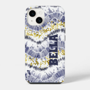 Personalisierte Gefärbte Krawatte Blau und Weiß iPhone 14 Hülle