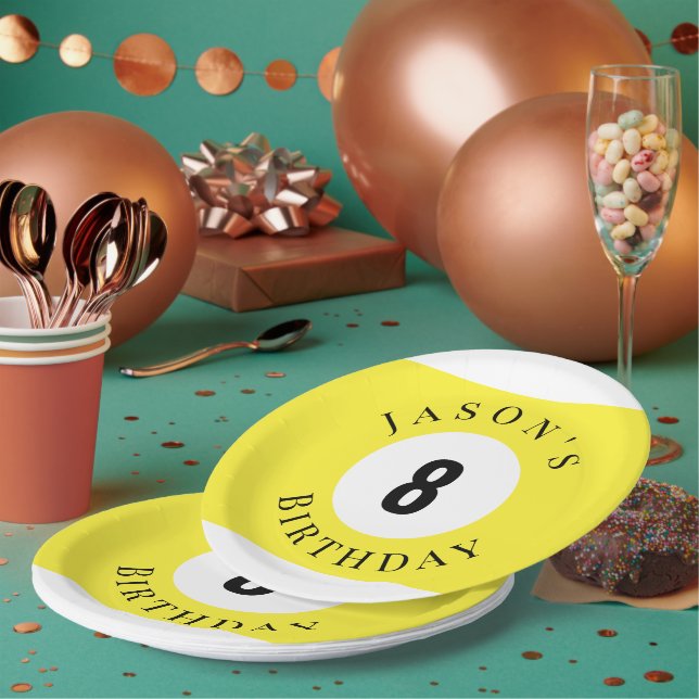 Personalisierte gelbe Billard Pool Billardkugel zu Pappteller (Multi)