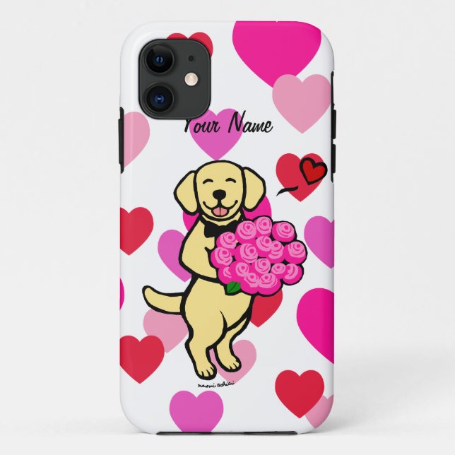 Personalisierte gelbe Labrador-Cartoon-Rosen Case-Mate iPhone Hülle (Rückseite)
