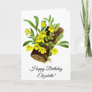 Personalisierte gelbe Vintage-Orchideenblüte Karte