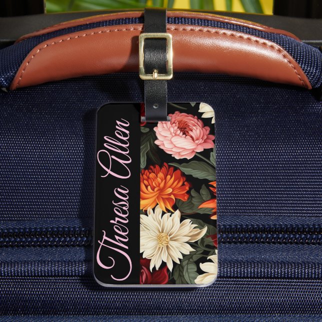 Personalisierte Gepäckmarke in schwarz und rosa Gepäckanhänger (Vorderseite Insitu 2)