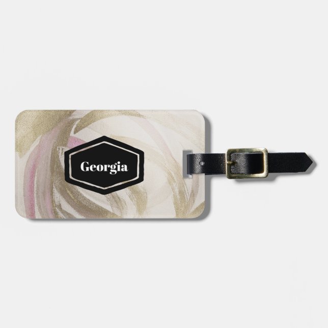Personalisierte Gepäckmarke mit Golden und Rosa Sw Gepäckanhänger (Vorderseite horizontal)