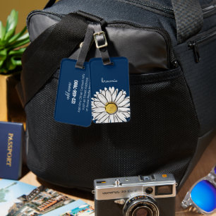 Personalisierte Gepäckmarke Navy & Pink Daisy Gepäckanhänger