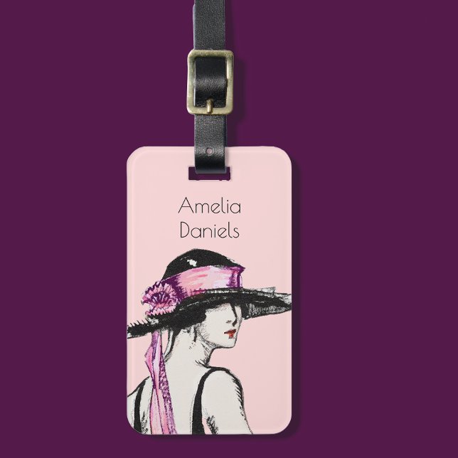 Personalisierte Gepäckmarke Pink Flapper Girl Gepäckanhänger (Von Creator hochgeladen)