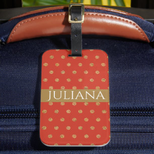 Personalisierte Gepäckmarke Red and Gold Polka Dot Gepäckanhänger